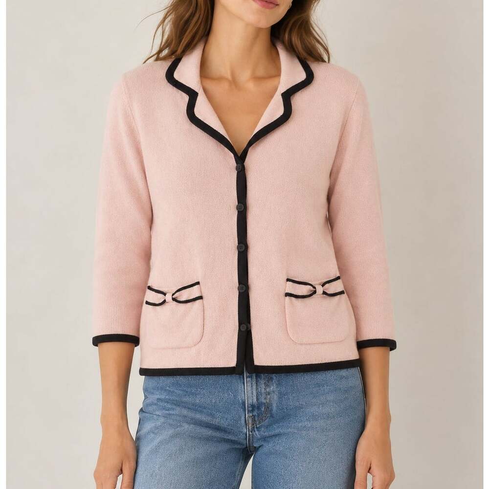 Vintage 90s Pink Cardigan Sweater Jacket Coquette Feminine Collared Medium